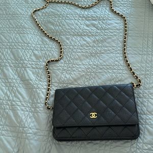 Chanel caviar wallet with strap bag